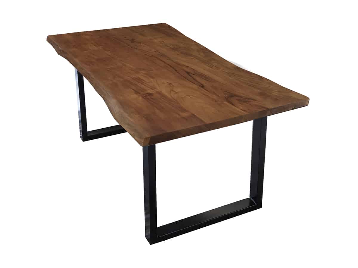 MiaMöbel Esstisch 'Vanaja' 200x100cm, Nussbaum/Antikschwarz Massivholz, Metall Akazie Modern Indien Indisch