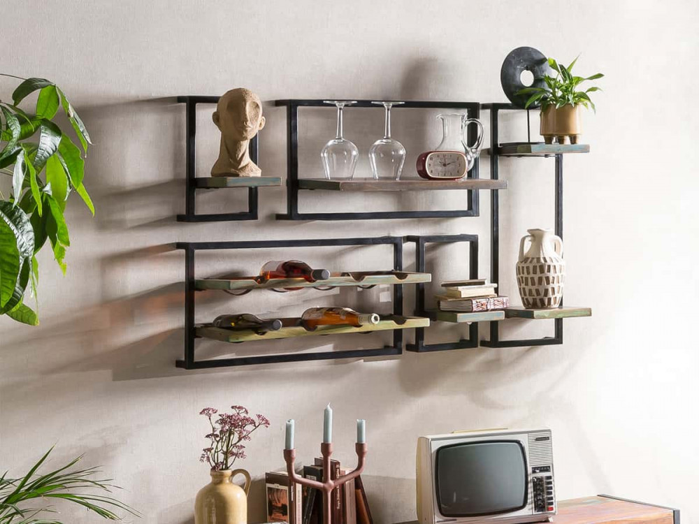 Regal  Shabby Chic Massivholz Metall Recycletes Holz Braun