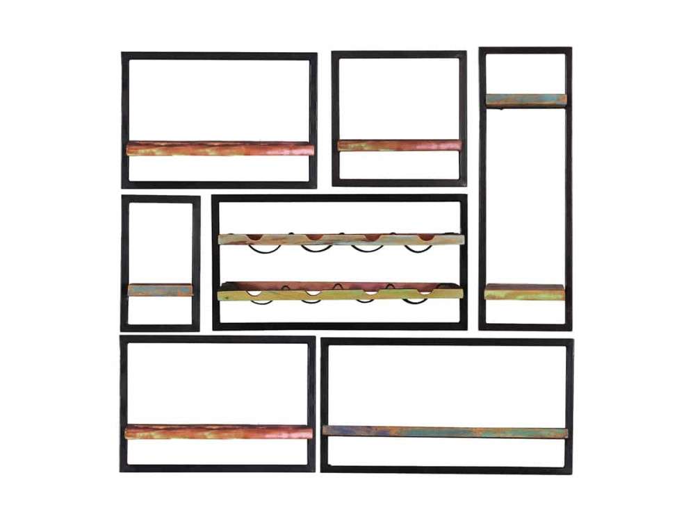 Wandregal  Shabby Chic Massivholz Metall Recycletes Holz Braun