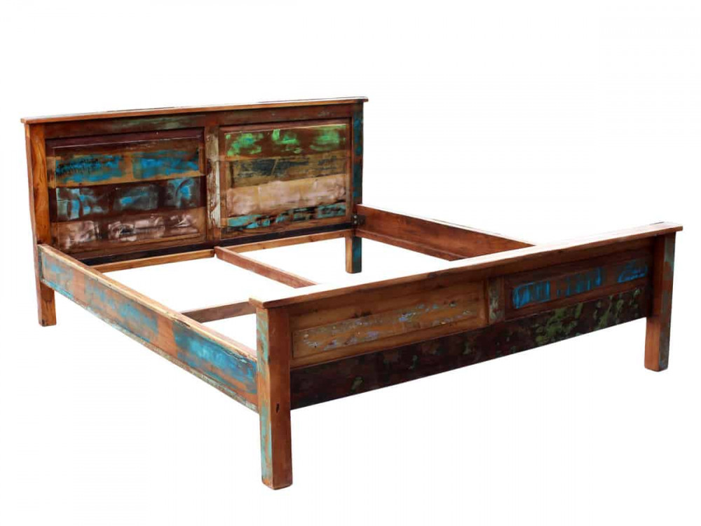 Bett  Shabby Chic Massivholz Recycletes Holz Braun