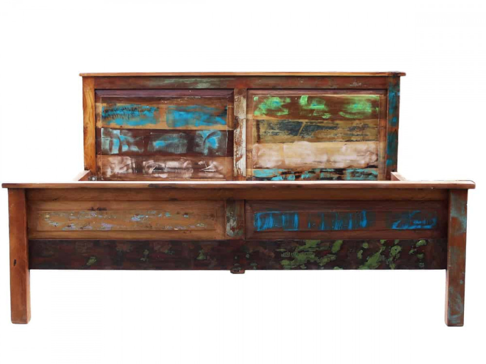 Bett  Shabby Chic Massivholz Recycletes Holz Braun