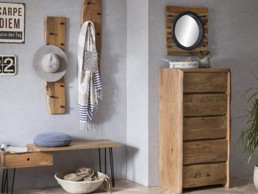 Garderobenhaken  Modern Massivholz Metall Akazie Akazie natur