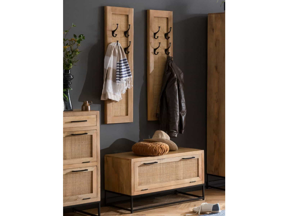 Garderobenhaken  Modern Massivholz Metall Rattan Mango Hellbraun