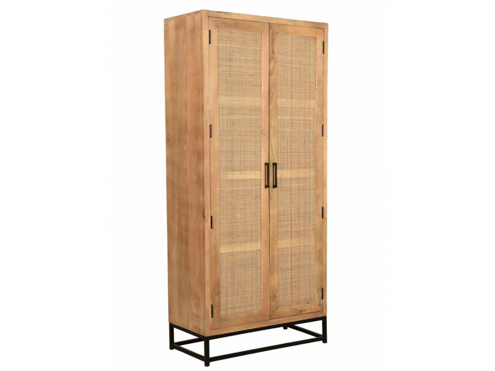 Garderobenschrank  Modern Massivholz Metall Rattan Mango Hellbraun
