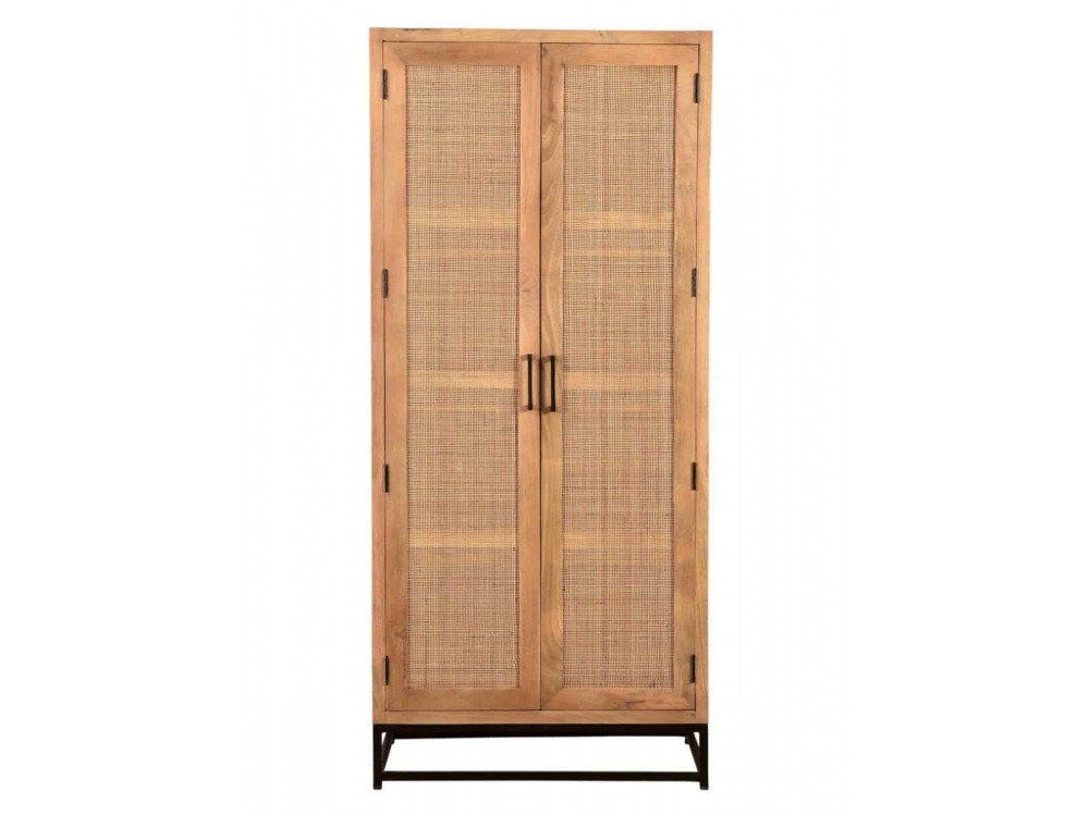 Garderobenschrank  Modern Massivholz Metall Rattan Mango Hellbraun