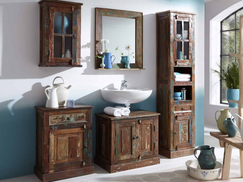 Hängeschrank  Shabby Chic Massivholz Recycletes Holz Braun