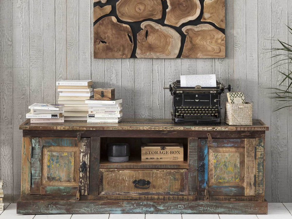 Lowboard  Shabby Chic Massivholz Recycletes Holz Braun