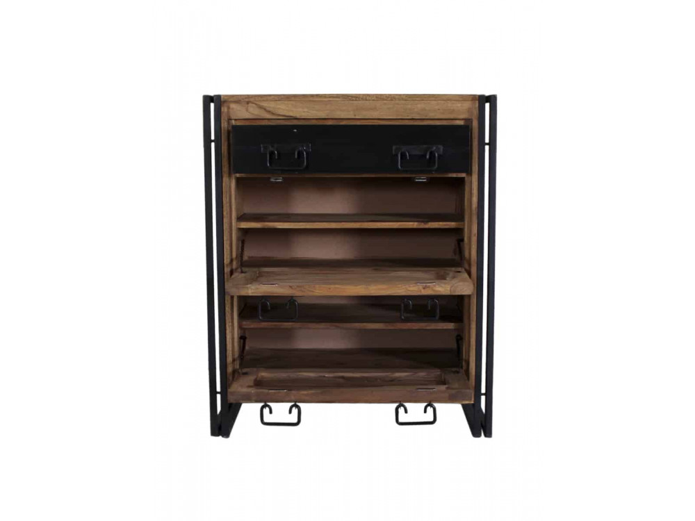 Schuhschrank Madras Kolonialstil Massivholz Metall Akazie Braun