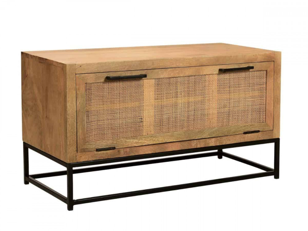 Schuhschrank  Modern Massivholz Metall Rattan Mango Hellbraun