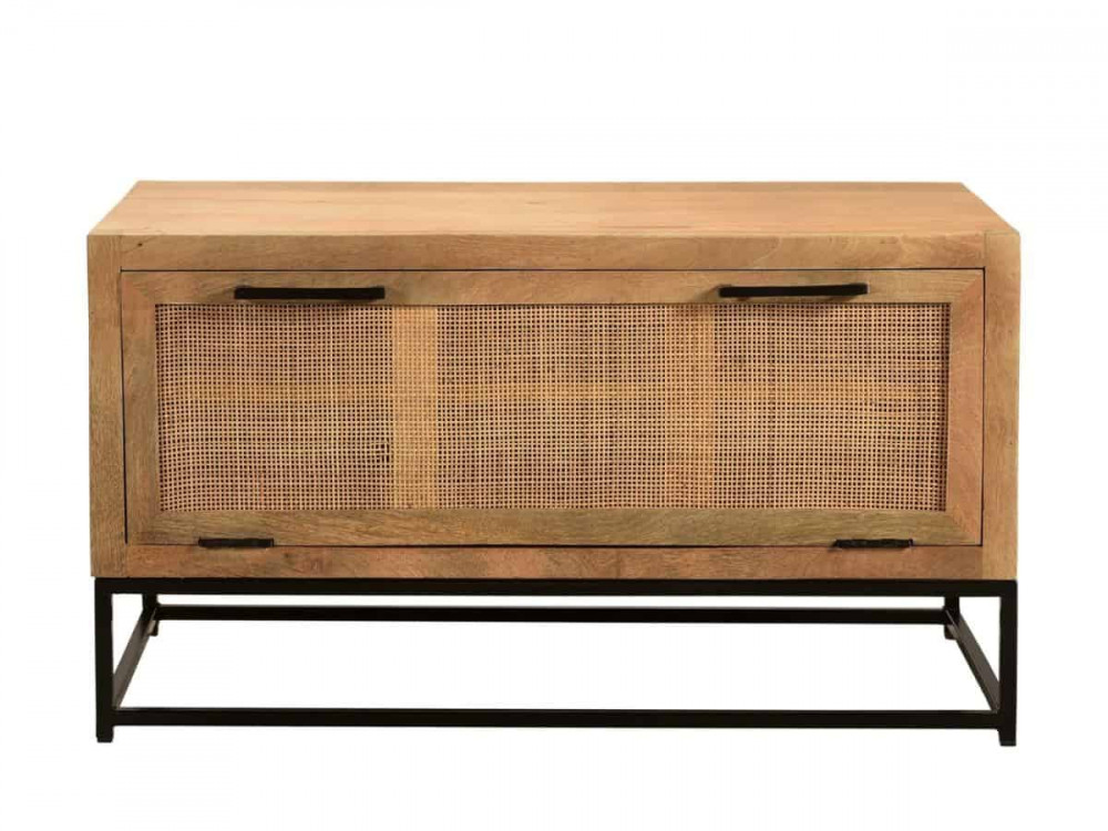 Schuhschrank  Modern Massivholz Metall Rattan Mango Hellbraun