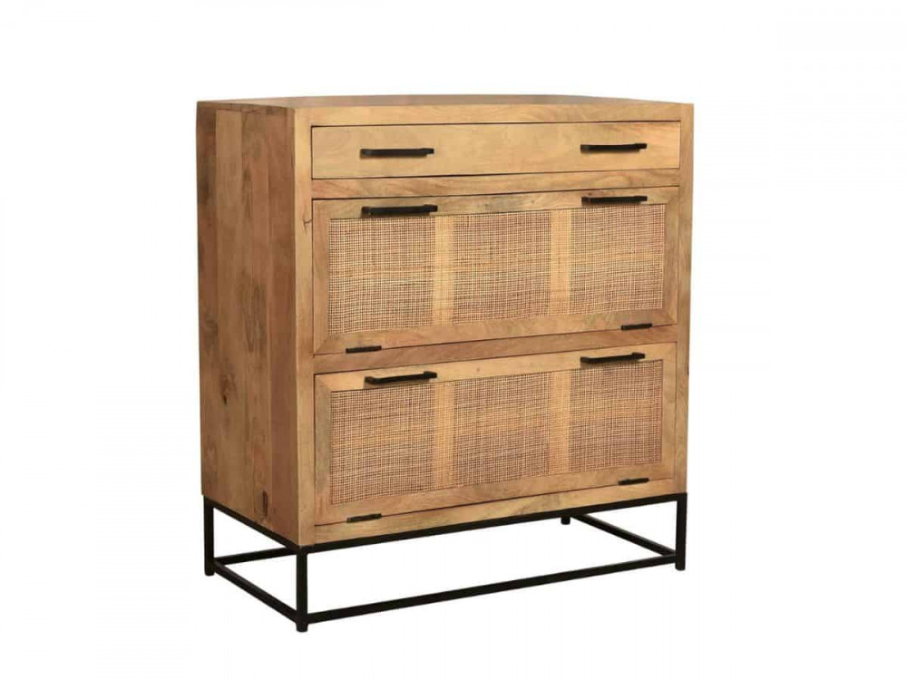 Schuhschrank  Modern Massivholz Metall Rattan Mango Hellbraun