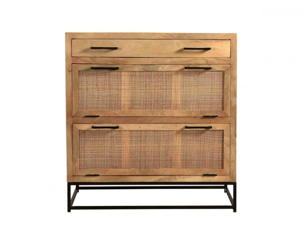 Schuhschrank  Modern Massivholz Metall Rattan Mango Hellbraun