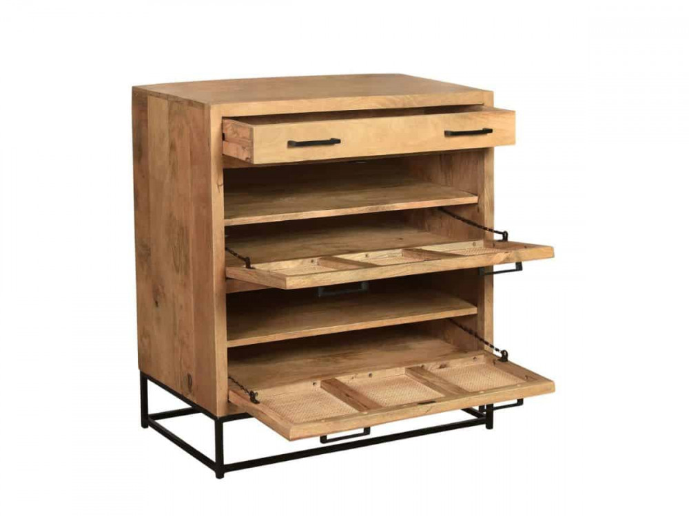 Schuhschrank  Modern Massivholz Metall Rattan Mango Hellbraun