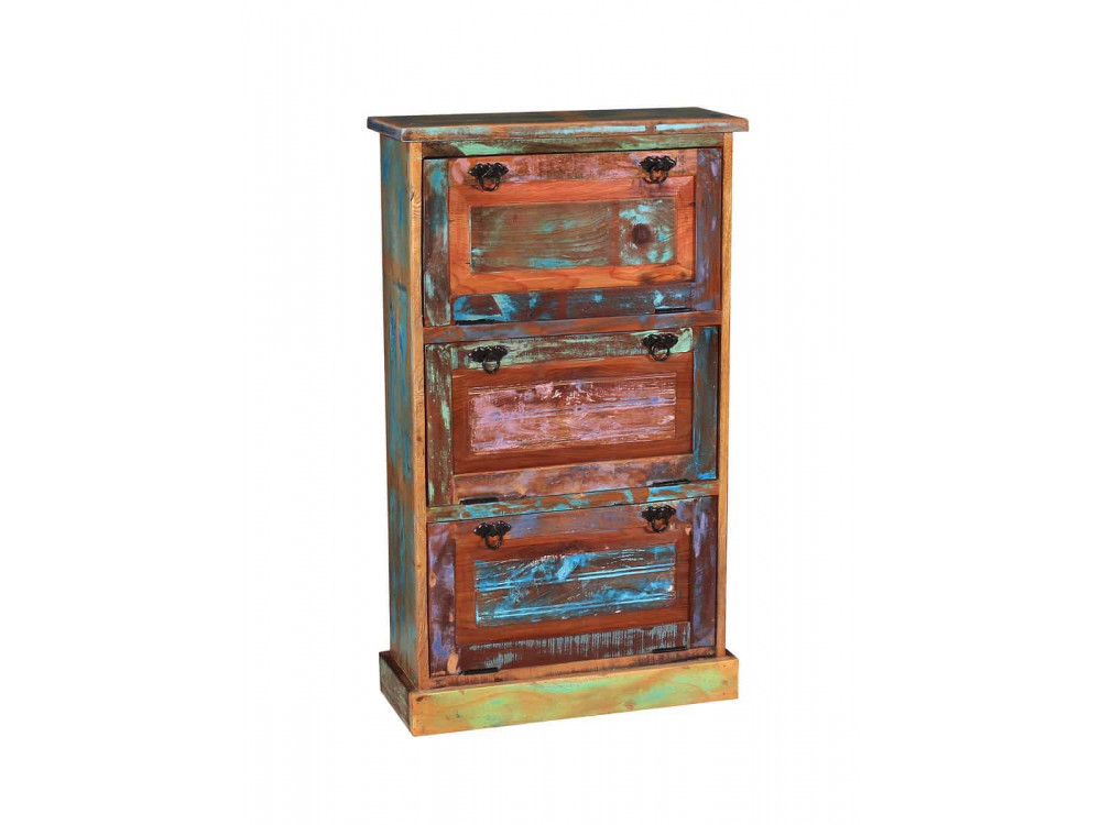 Schuhschrank  Shabby Chic Massivholz Metall Recycletes Holz Braun