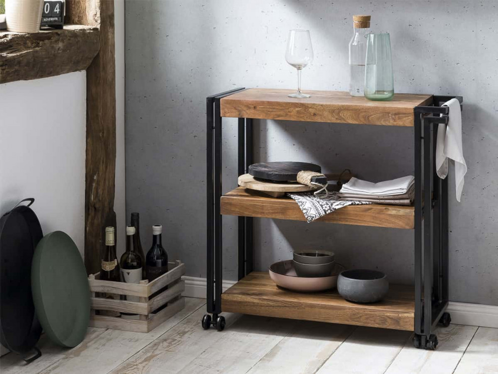 Servierwagen Madras Modern Massivholz Metall Akazie Braun