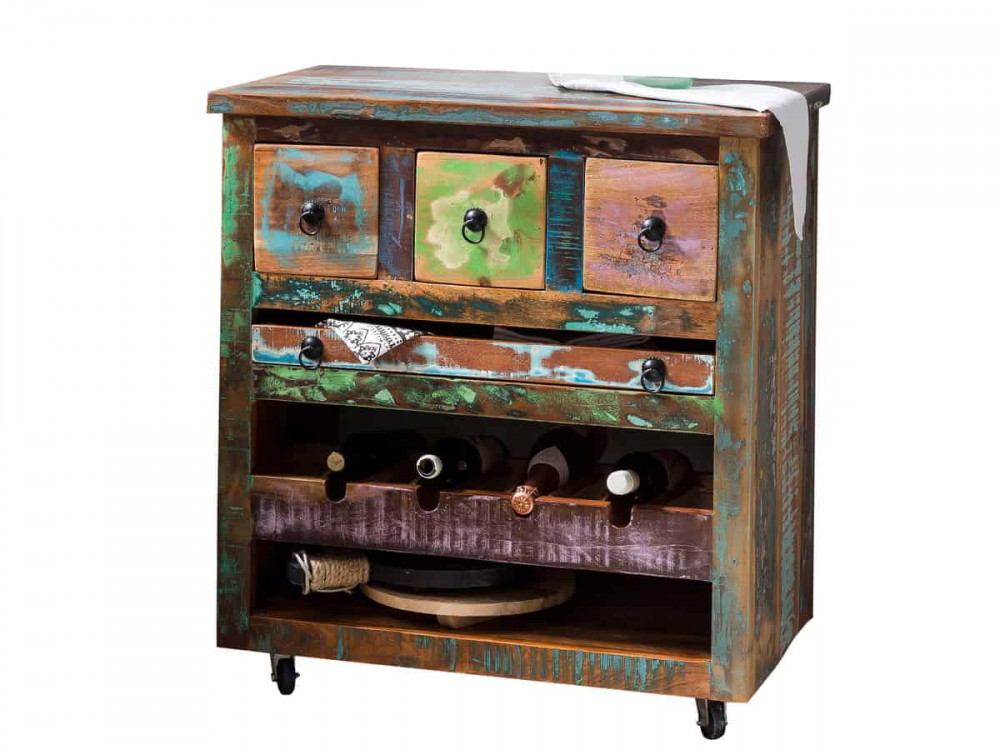 Servierwagen  Shabby Chic Massivholz Metall Recycletes Holz Braun