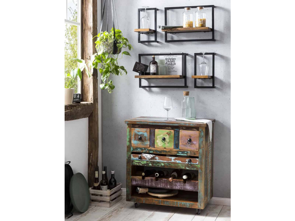 Servierwagen  Shabby Chic Massivholz Metall Recycletes Holz Braun