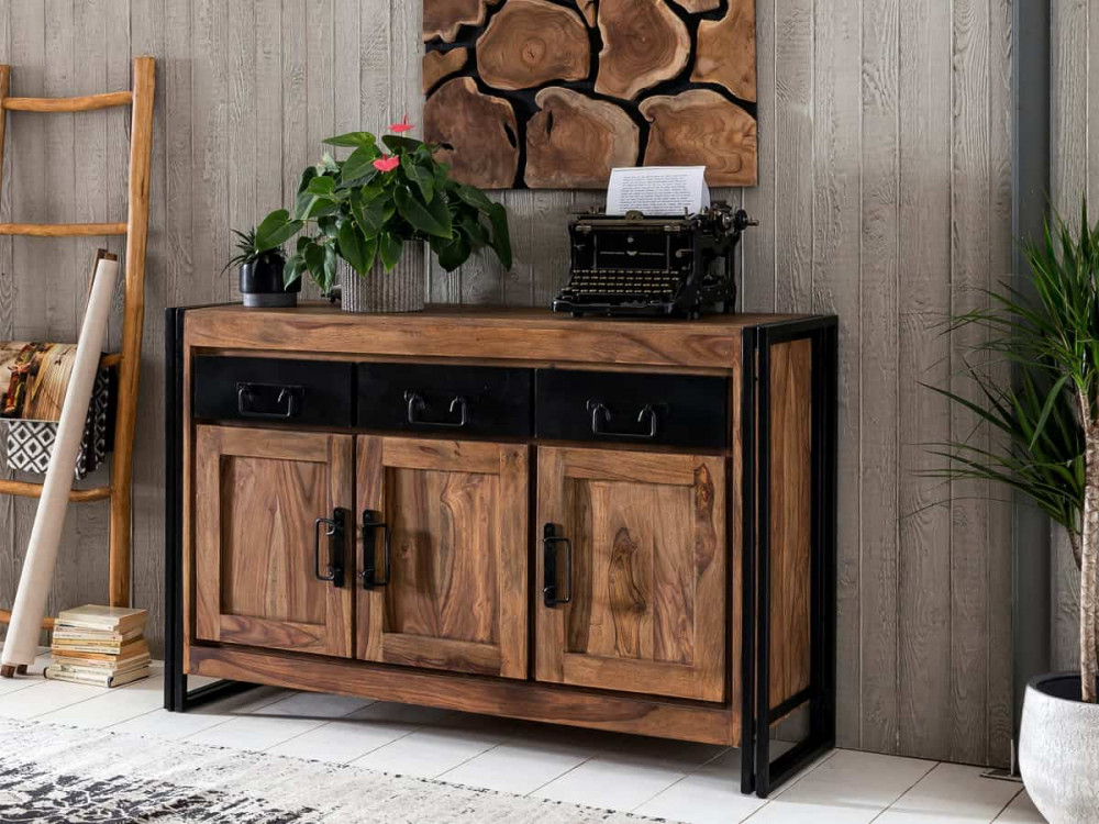 Sideboard Madras Modern Massivholz Metall Akazie Braun