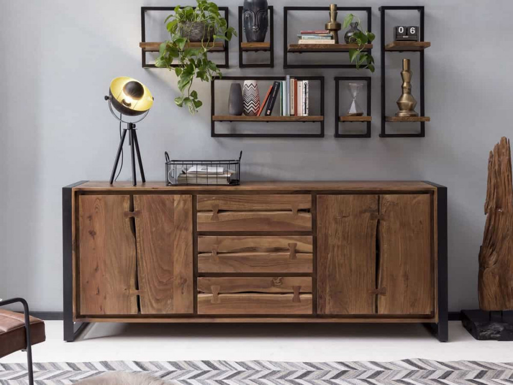 Sideboard  Modern Massivholz Metall Akazie Akazie natur