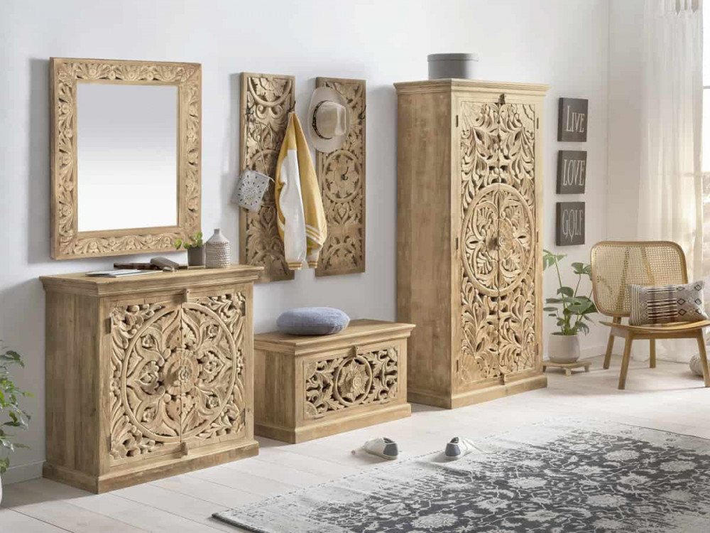 Spiegel Varanasi Modern Massivholz Mango Natur