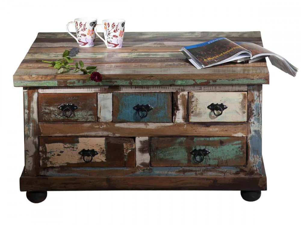 Truhentisch  Shabby Chic Massivholz Metall Recycletes Holz Braun