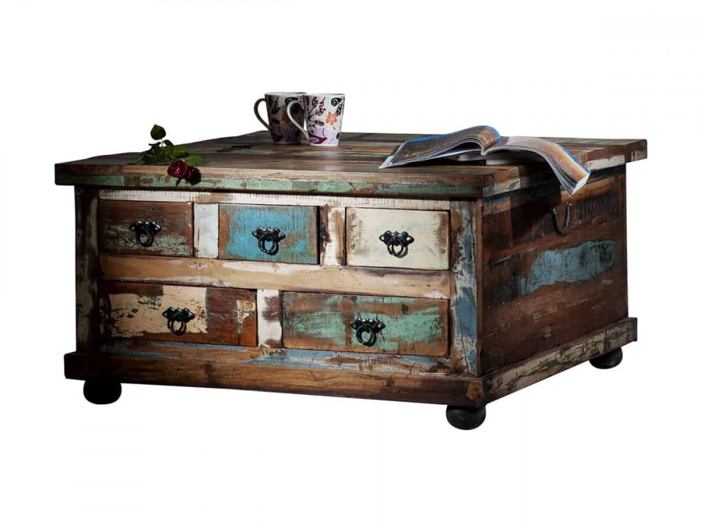 Truhentisch  Shabby Chic Massivholz Metall Recycletes Holz Braun