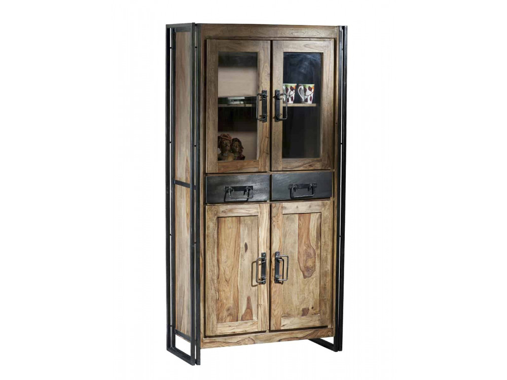 Vitrine Madras Modern Massivholz Metall Akazie Braun