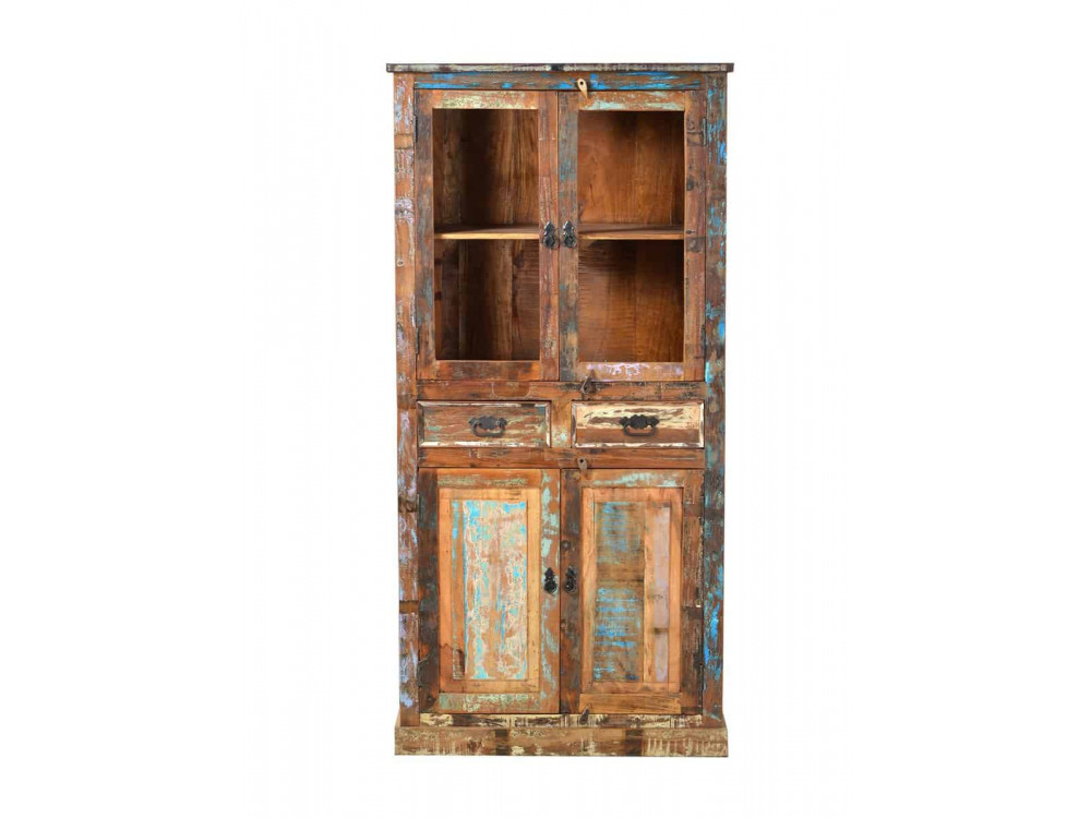 Vitrine  Shabby Chic Massivholz Recycletes Holz Braun