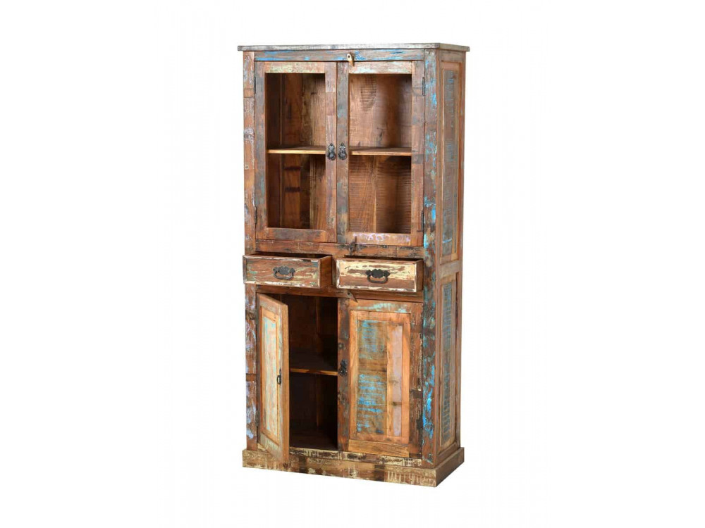 Vitrine  Shabby Chic Massivholz Recycletes Holz Braun