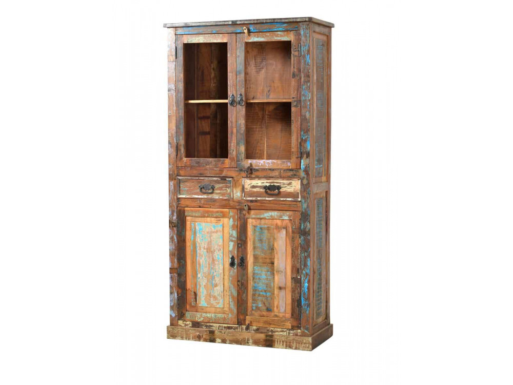 Vitrine  Shabby Chic Massivholz Recycletes Holz Braun