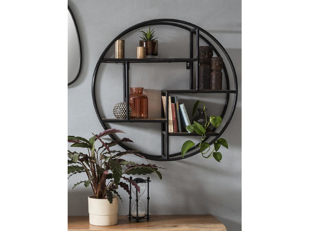 Wandregal Madras Modern Massivholz Metall Mango Braun