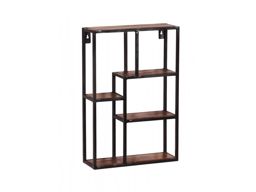 Wandregal Madras Modern Massivholz Metall Mango Braun