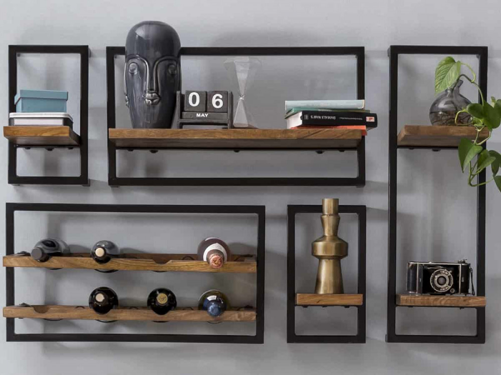 Wandregal Madras Modern Sheesham Braun