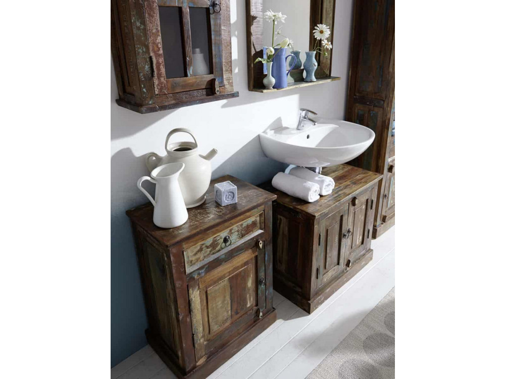 Waschbeckenunterschrank  Shabby Chic Massivholz Recycletes Holz Braun