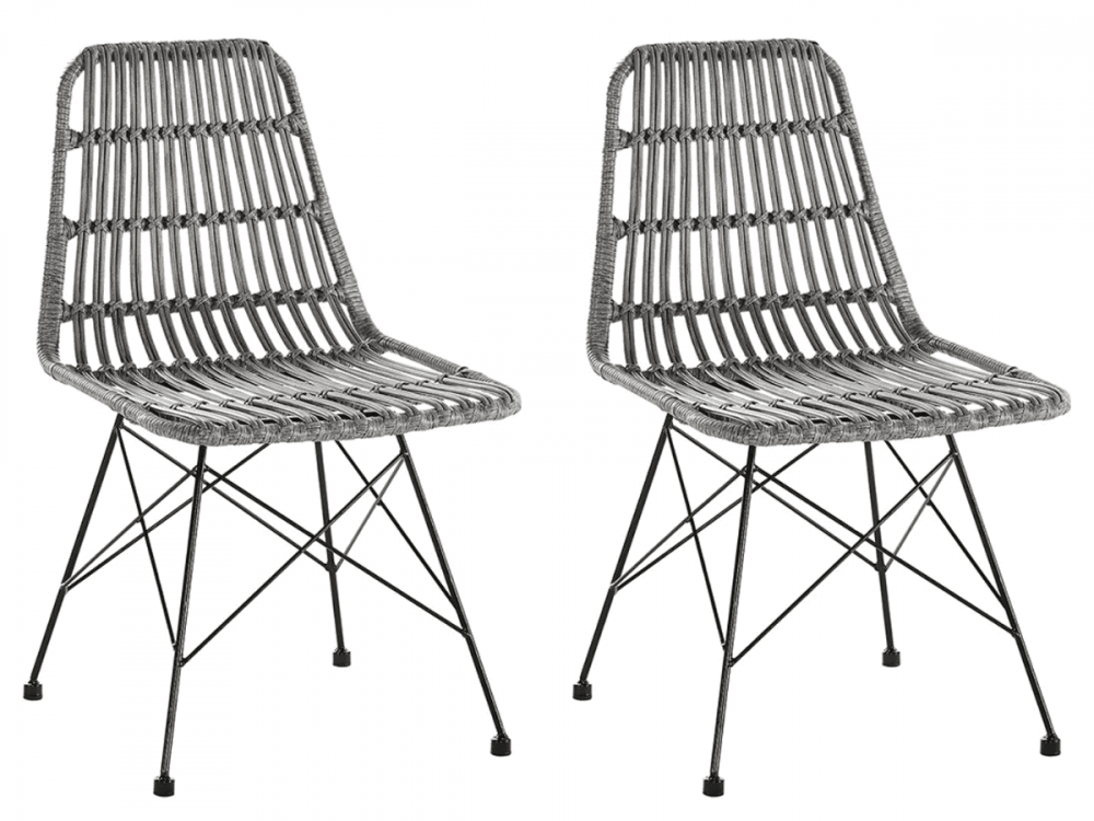 Esszimmerstuhl  Modern Metall Polyrattan Grau