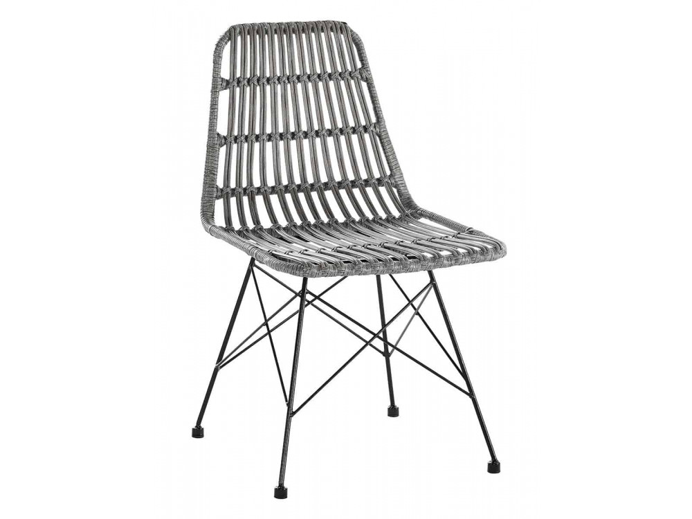 Esszimmerstuhl  Modern Metall Polyrattan Grau