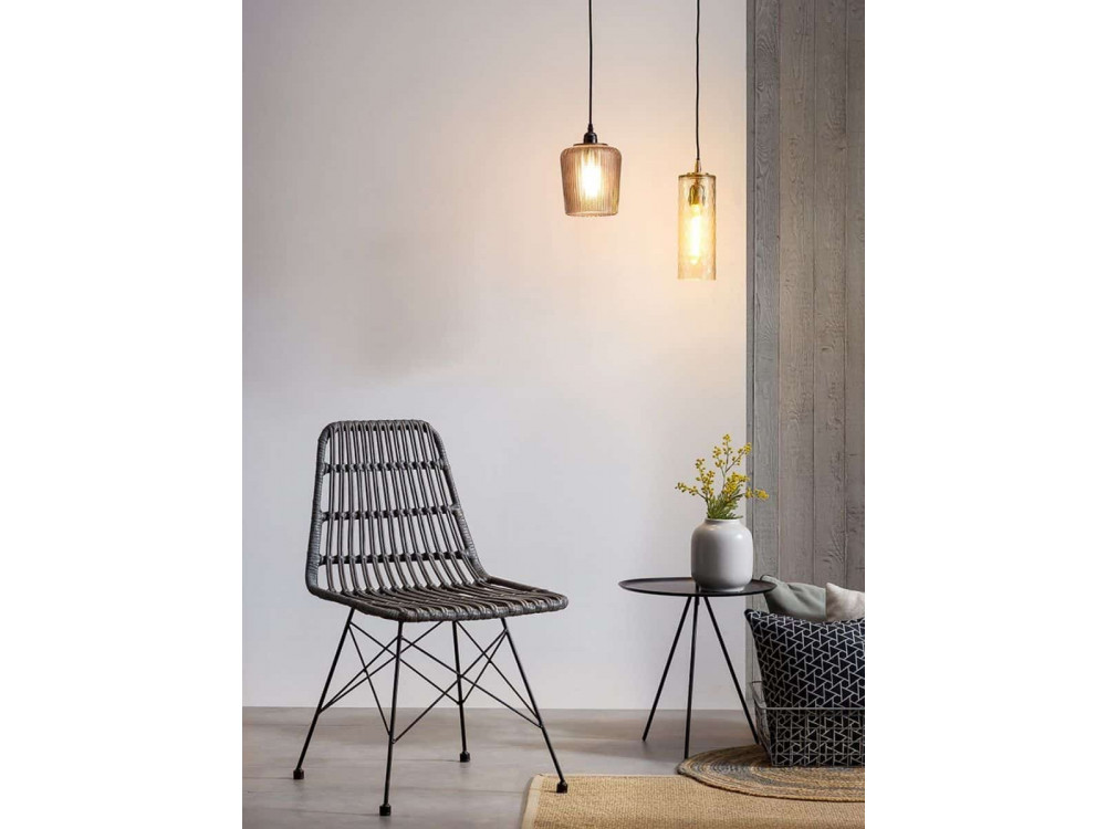 Esszimmerstuhl  Modern Metall Polyrattan Grau