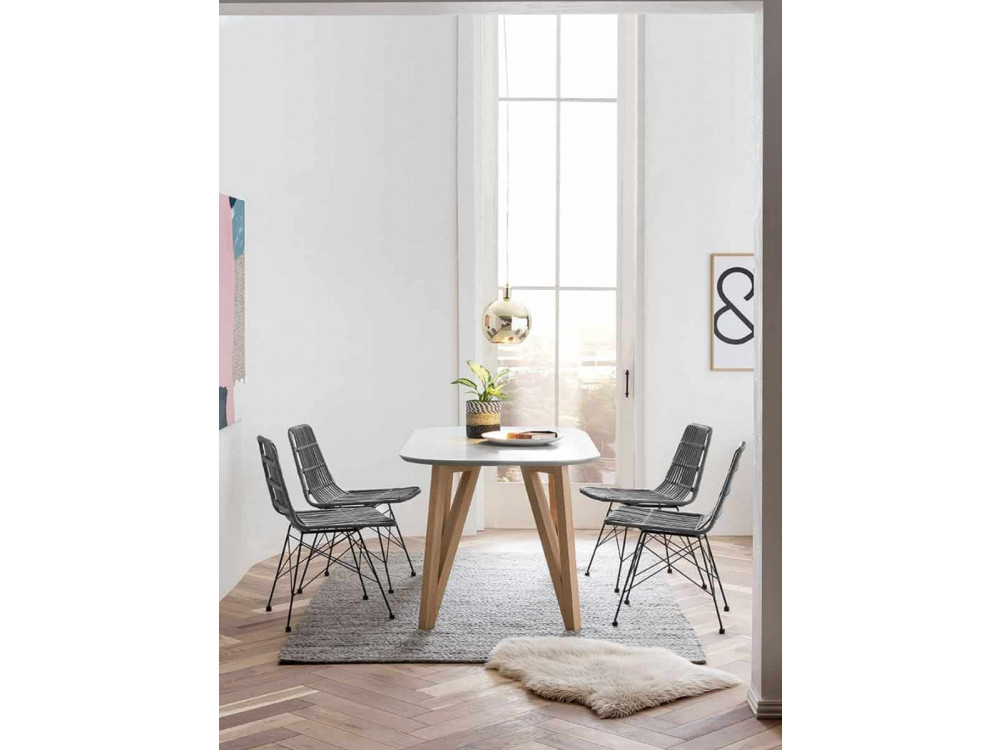 Esszimmerstuhl  Modern Metall Polyrattan Grau