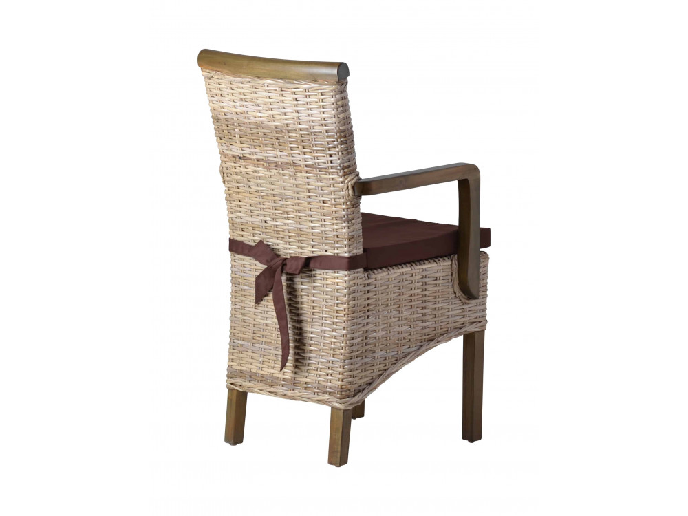 Armlehnstuhl Rattan Landhaus Mahagoni Grau