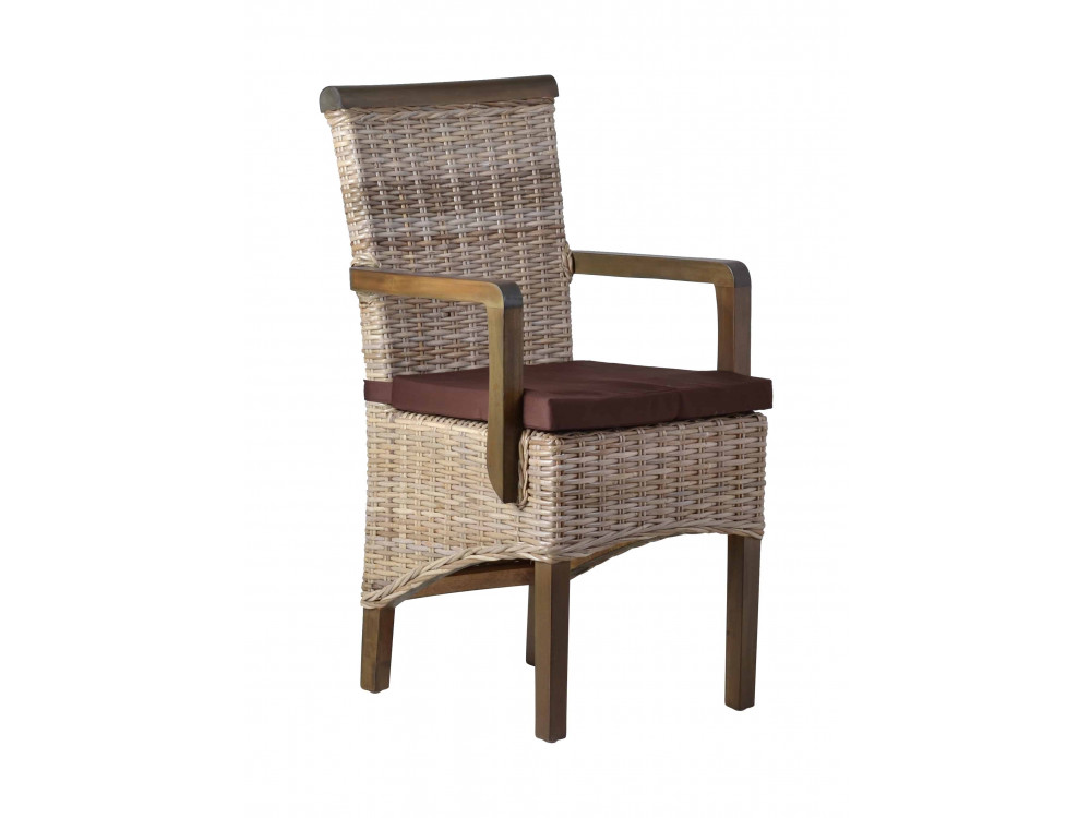 Armlehnstuhl Rattan Landhaus Mango Grau