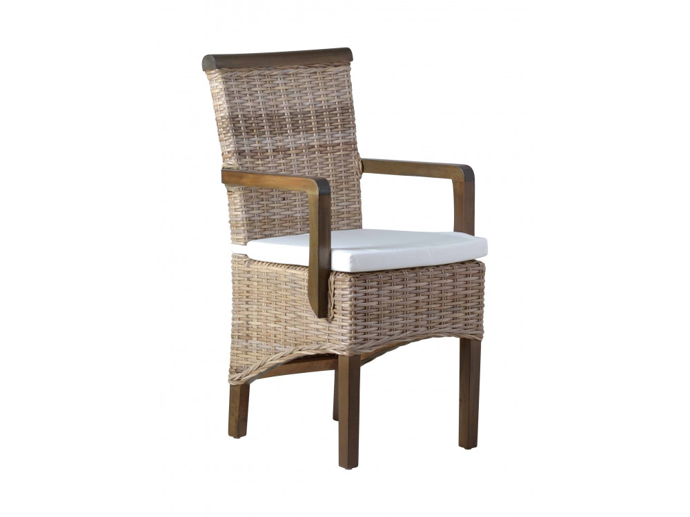 Armlehnstuhl Rattan Landhaus Mango Grau