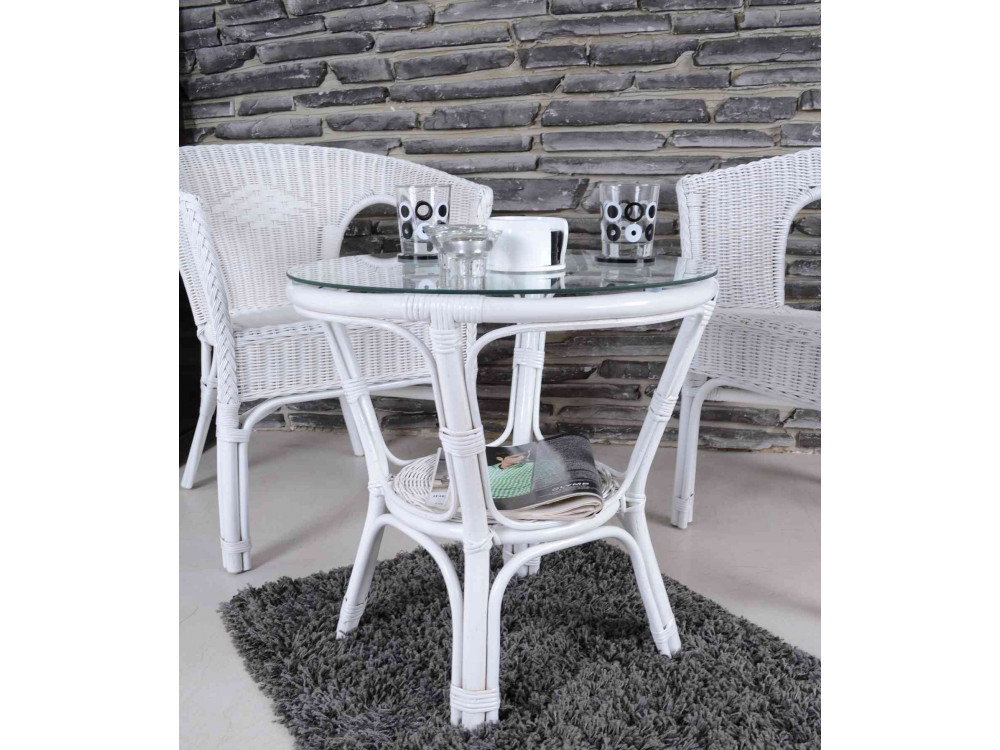 Couchtisch Rattan Landhaus Weiß