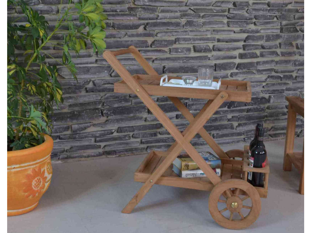 Servierwagen  Gartenmöbel Outdoor Modern Teak Honig