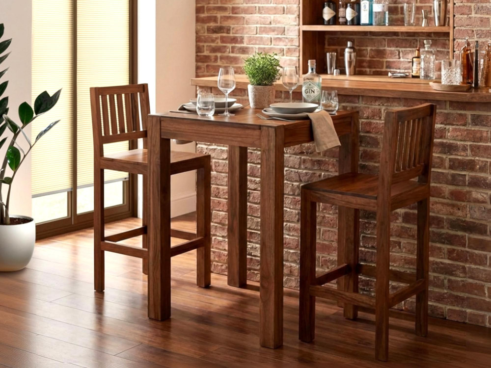 Bartisch Thali Modern Massivholz Teak Dunkelbraun