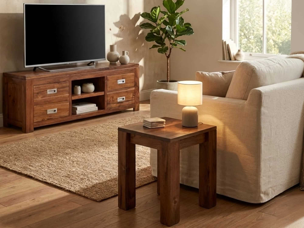 Sitzhocker Thali Modern Massivholz Teak Hellbraun