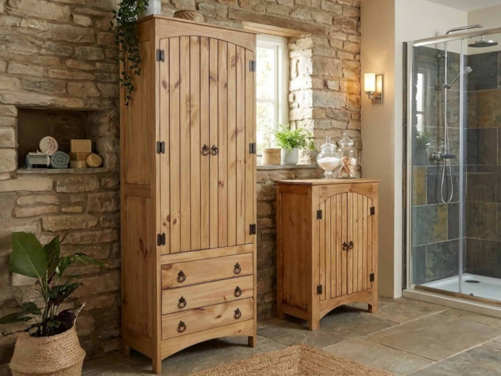 Hochschrank Mexico Möbel Landhaus Massivholz Pinie Honig