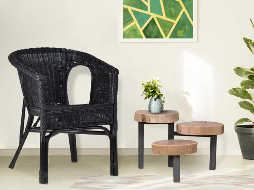 Armlehnstuhl Rattan Landhaus Schwarz