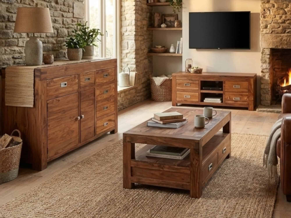TV-Kommode Masala Modern Massivholz Teak Dunkelbraun
