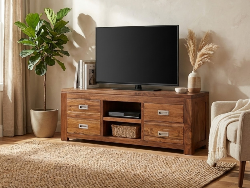 TV-Kommode Masala Modern Massivholz Teak Dunkelbraun