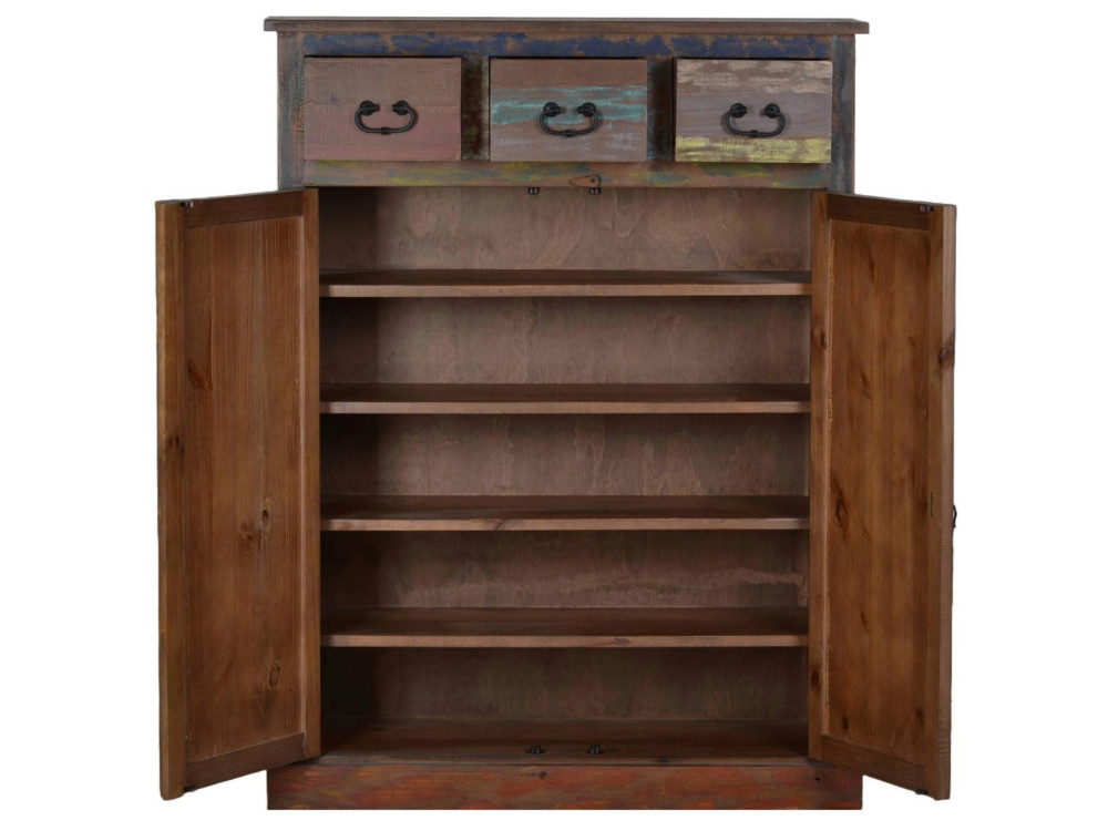 Schuhschrank Cancun Shabby Chic Massivholz Pinie Bunt